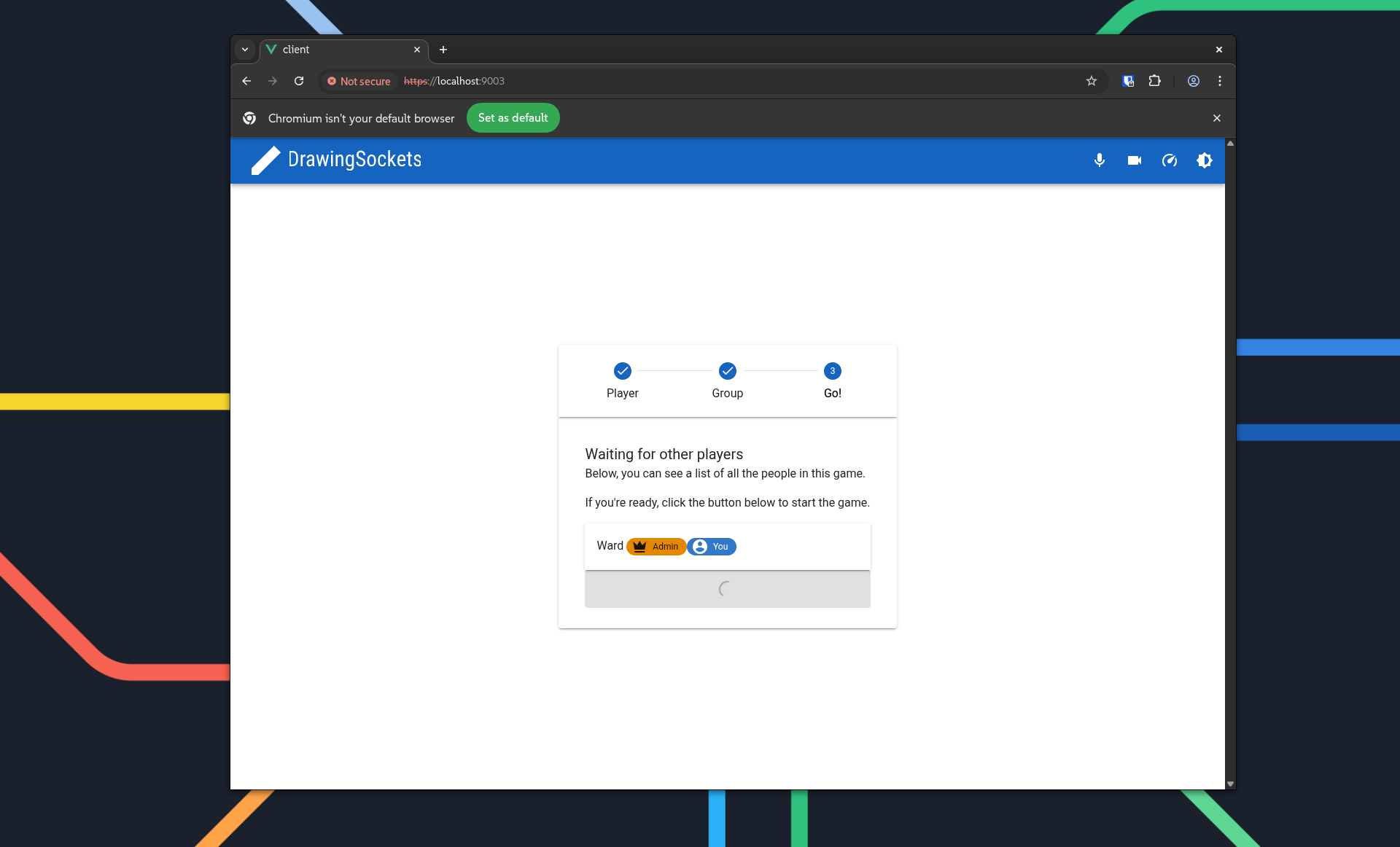 Game in progress with drawing board and video streams